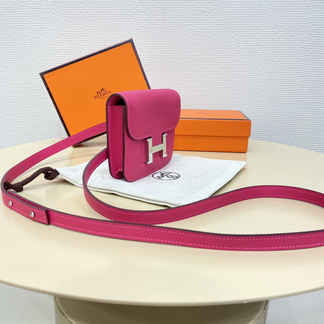 Hermes Constance Slim Wallet Belt Bag In Rose Red Epsom Leather